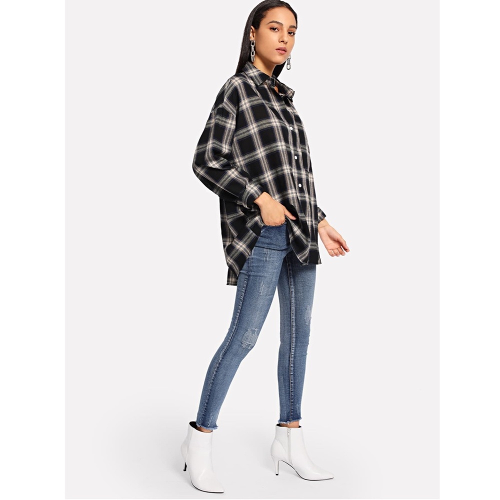 Plaid Oversized Button Down Cotton Shirt - Picture 4 of 13